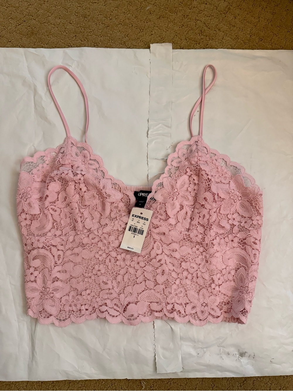 NWT Express Light Pink Lace Camisole Crop Top Size S